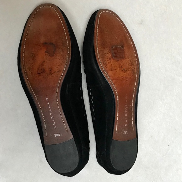 Elie Tahari Black Suede Lattice Ballet Flats - Picture 6 of 8